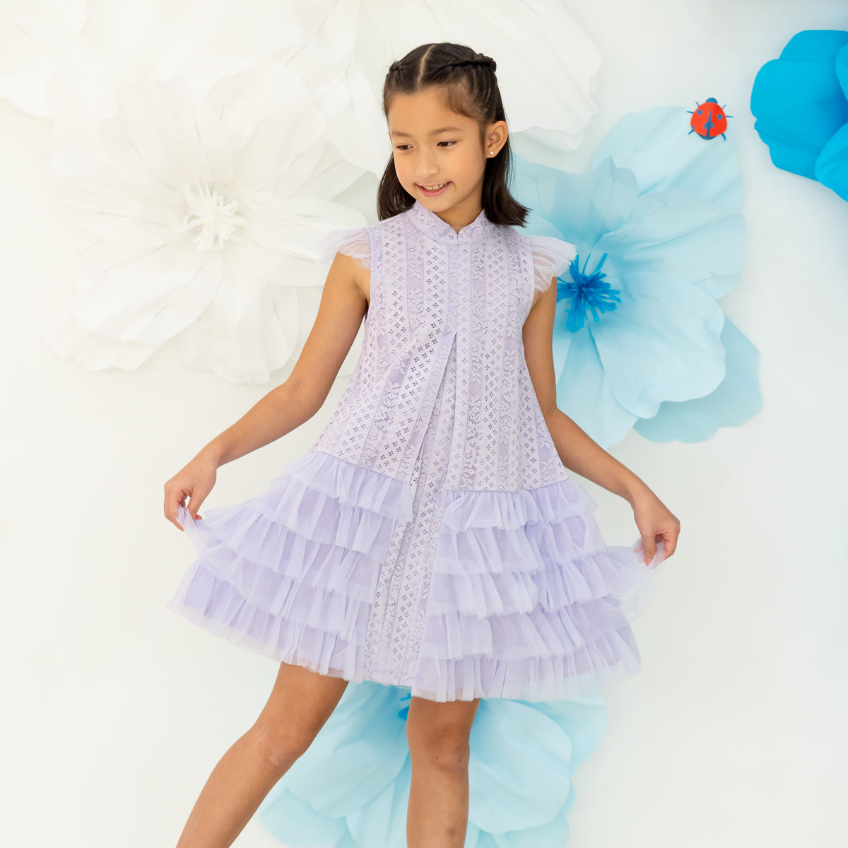 Spring Series in Girls Purple Lace Tulle Dress by Le Petit Society — image 15