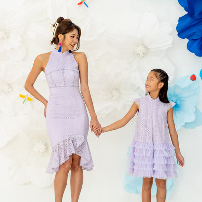 Spring Series in Girls Purple Lace Tulle Dress by Le Petit Society — image 3