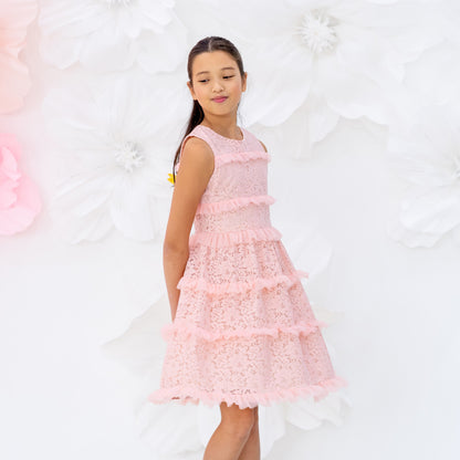 Spring Series - Girls Tiered Dress in Pink Lace by Le Petit Society — image 13