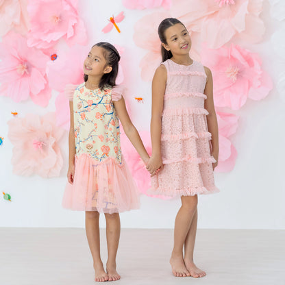 Spring Series - Girls Tiered Dress in Pink Lace by Le Petit Society — image 7