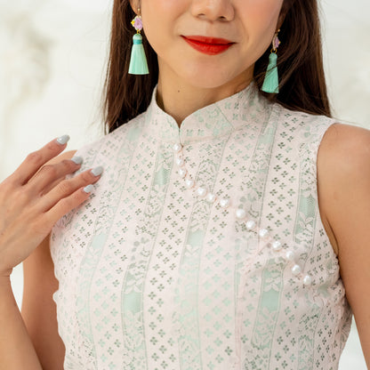 Spring Series - Ladies Lace Cheongsam in Pink/Mint Contrast by Le Petit Society — image 5