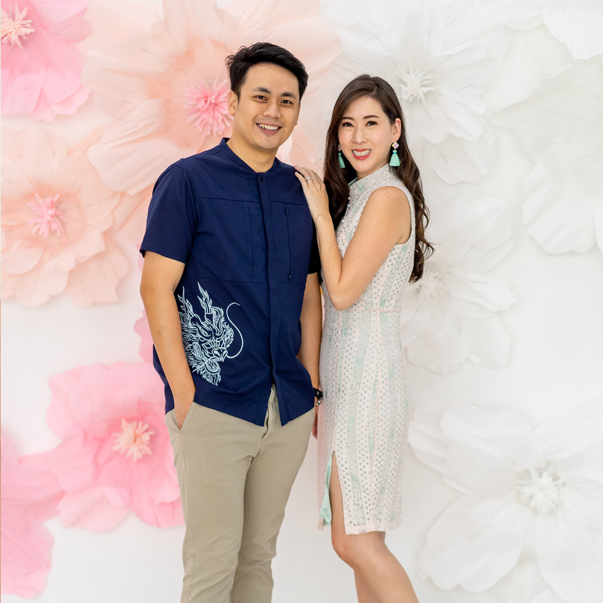 Spring Series - Ladies Lace Cheongsam in Pink/Mint Contrast by Le Petit Society — image 3
