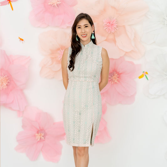 Spring Series - Ladies Lace Cheongsam in Pink/Mint Contrast by Le Petit Society