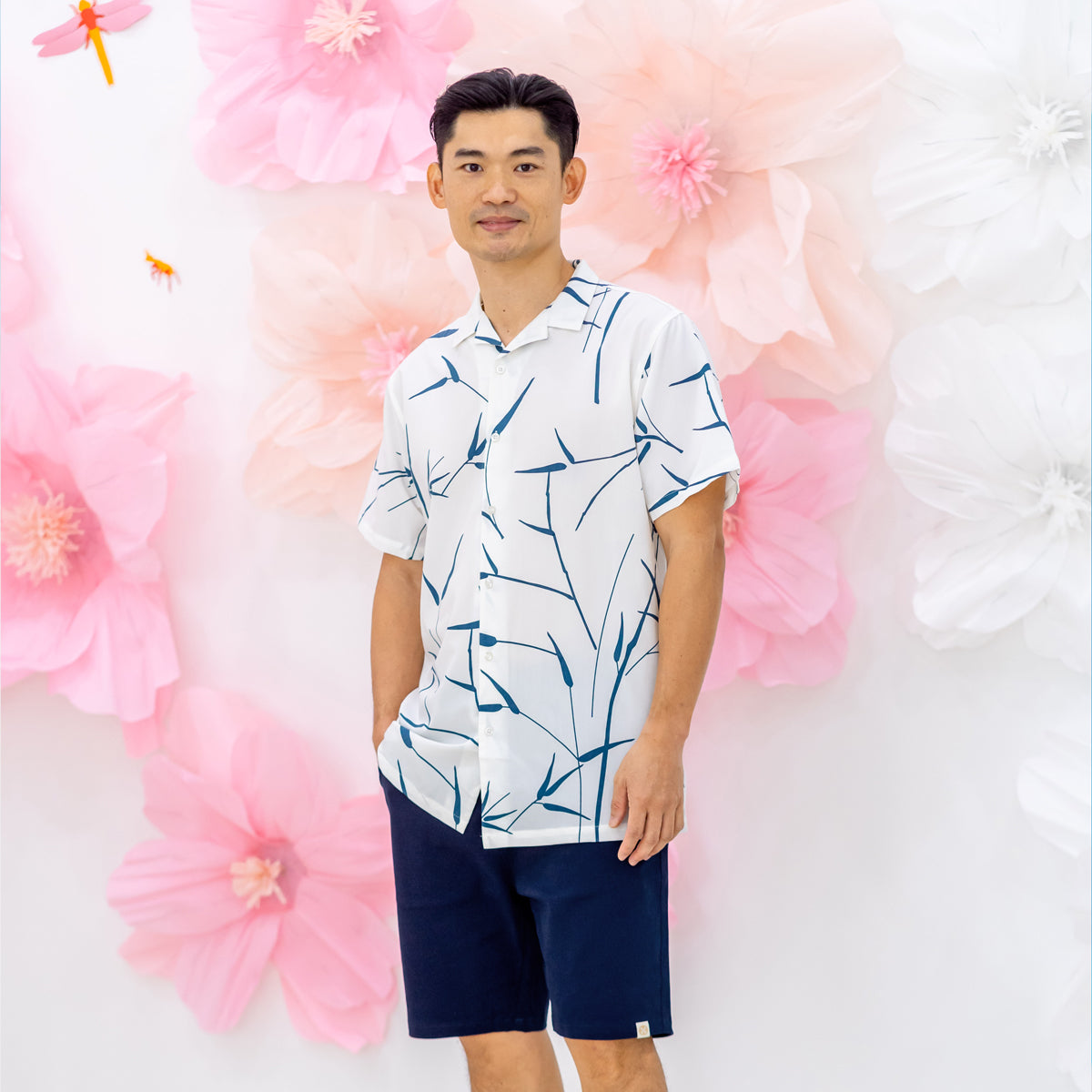Spring Series - Men's Camp Collar Shirt in White - Relaxed Fit by Le Petit Society — image 13
