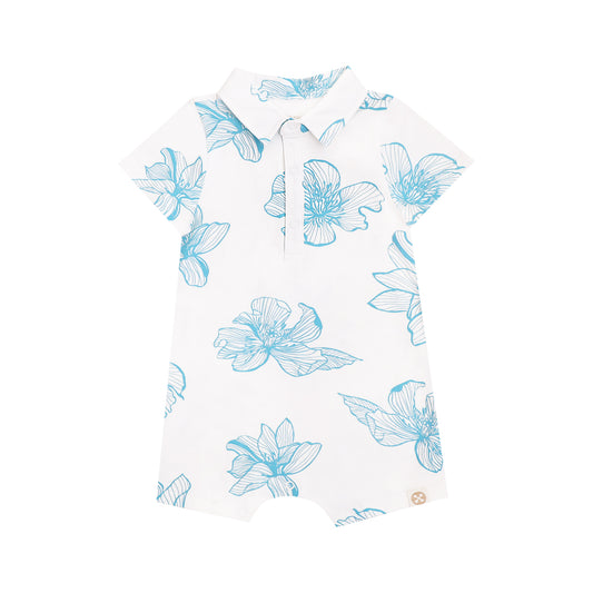 Spring Series - Baby Boy Jersey Romper in White Magnolia by Le Petit Society — image 2