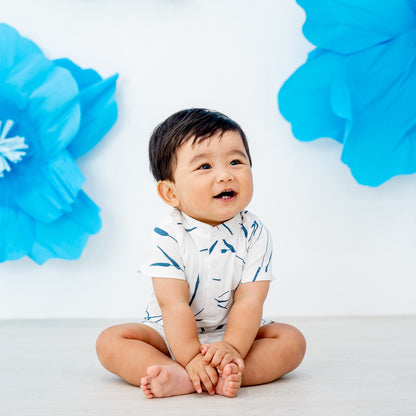 Spring Series - Baby Boy Jersey Romper in White by Le Petit Society — image 11