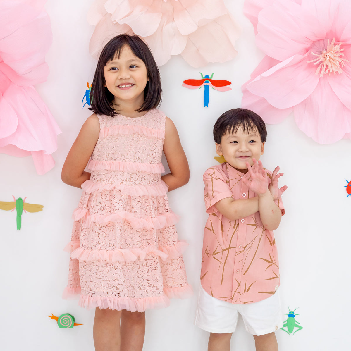 Spring Series - Girls Tiered Dress in Pink Lace by Le Petit Society — image 3