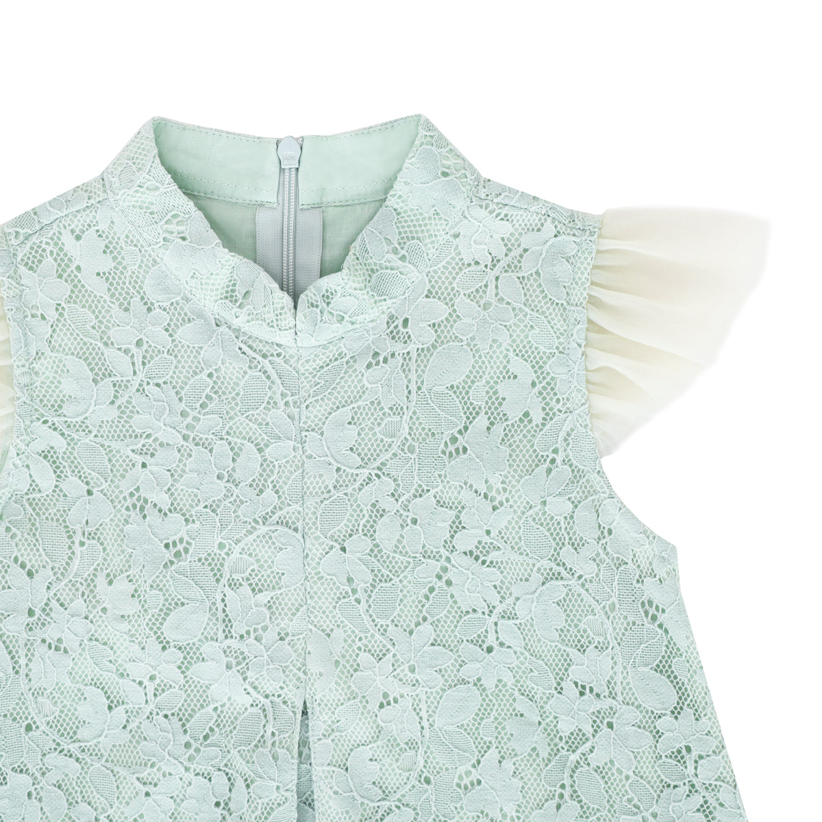Spring Series - Girls Tiered Tulle Lace Dress in Sage by Le Petit Society — image 5