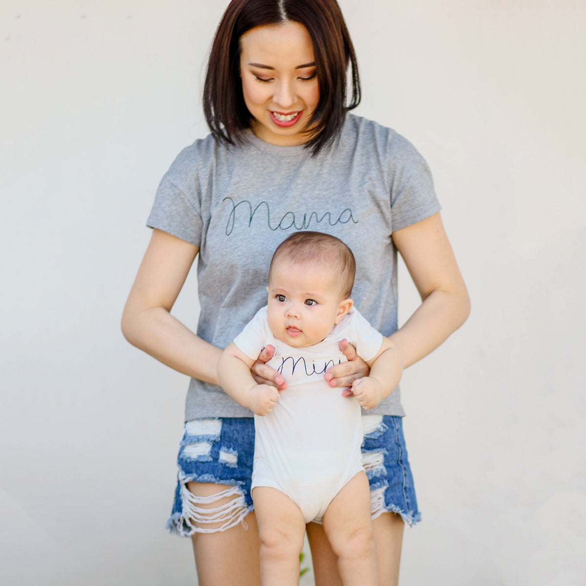 Family Tees - Mini Baby Short Sleeves Romper in White/Black by Le Petit Society — image 6