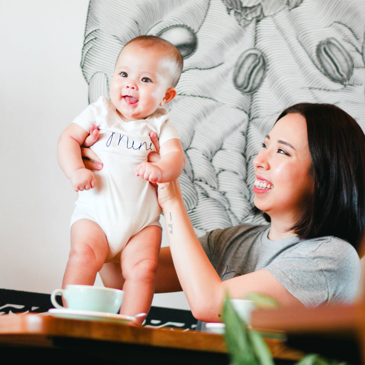 Family Tees - Mini Baby Short Sleeves Romper in White/Black by Le Petit Society — image 2