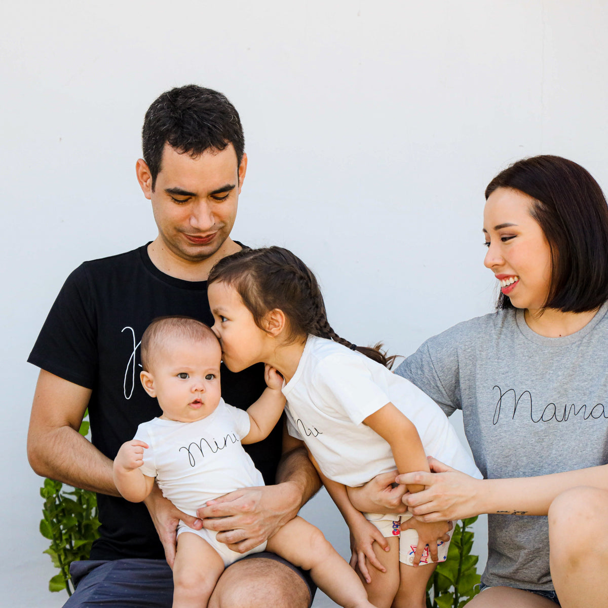 Family Tees - Mini Baby Short Sleeves Romper in White/Black by Le Petit Society — image 5