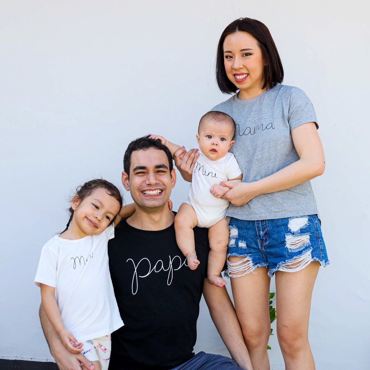 Family Tees - Mini Baby Short Sleeves Romper in White/Black by Le Petit Society — image 8