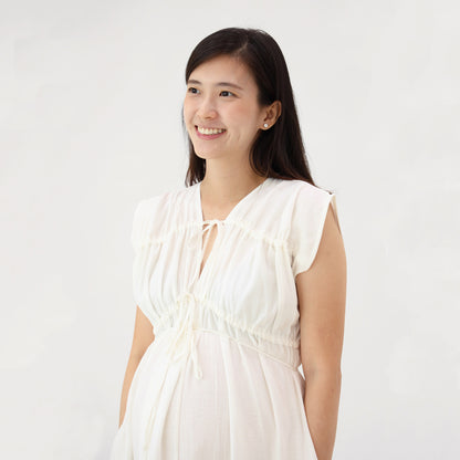 Le Petit Society x Ohhdivine - Ladies Ruched Dress in White (Nursing-Friendly) — image 7