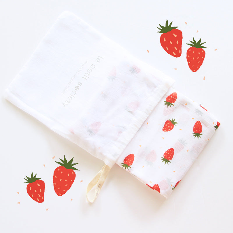Baby Organic Swaddle in Strawberries (Personalisable) by Le Petit Society