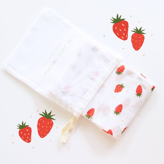 Baby Organic Swaddle in Strawberries (Personalisable) by Le Petit Society