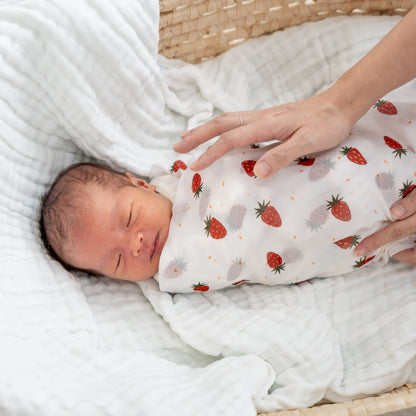 Baby Organic Swaddle in Strawberries (Personalisable) by Le Petit Society — image 11