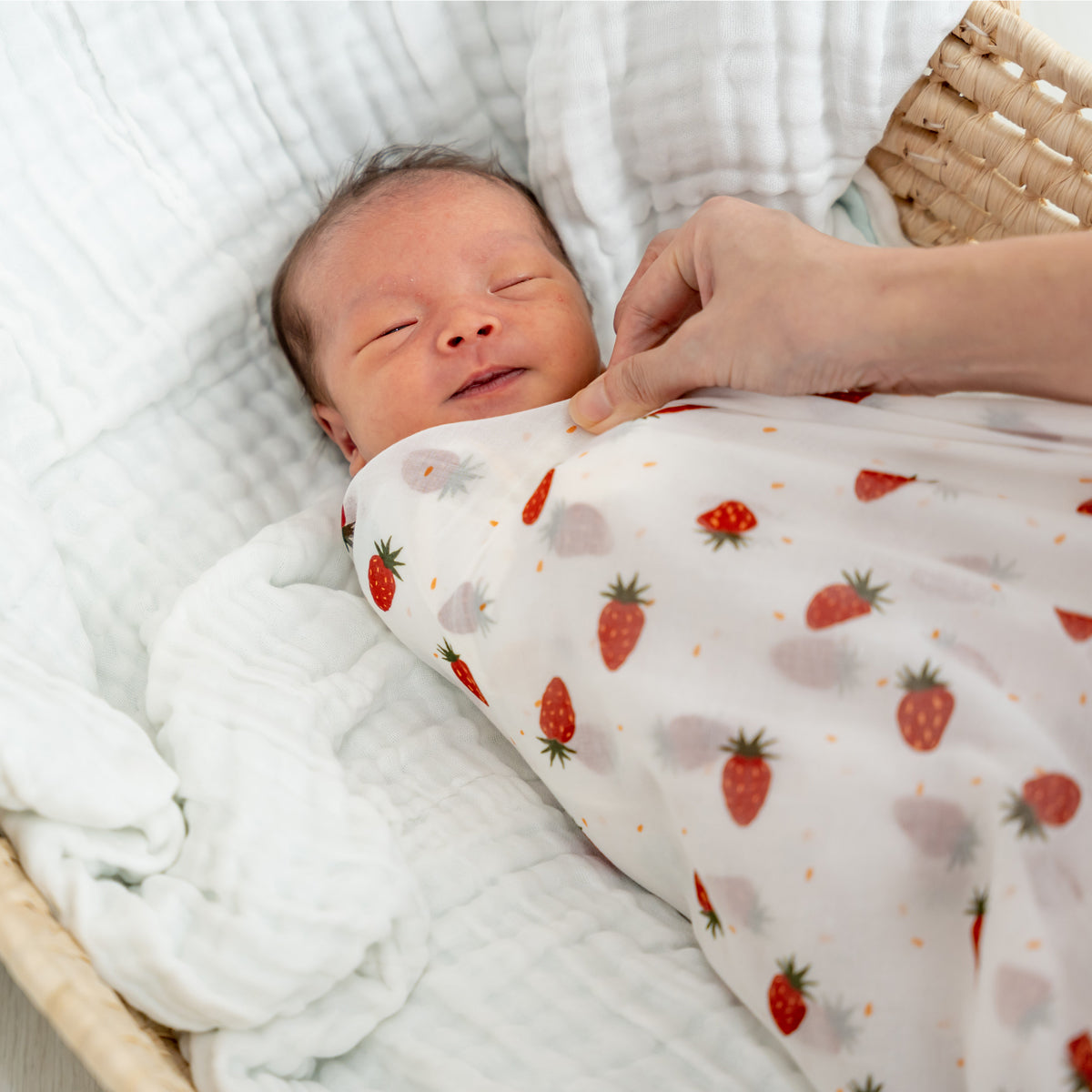 Baby Organic Swaddle in Strawberries (Personalisable) by Le Petit Society — image 13