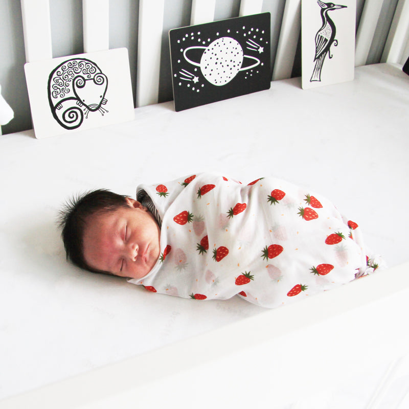Baby Organic Swaddle in Strawberries (Personalisable) by Le Petit Society — image 14