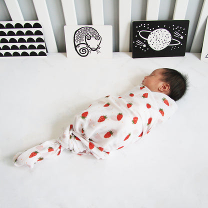 Baby Organic Swaddle in Strawberries (Personalisable) by Le Petit Society — image 15