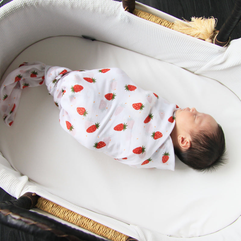 Baby Organic Swaddle in Strawberries (Personalisable) by Le Petit Society — image 16