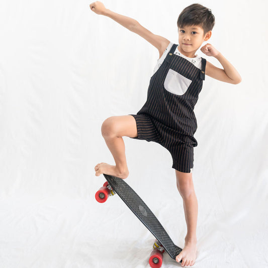 Kids Striped Drop Overalls by Le Petit Society