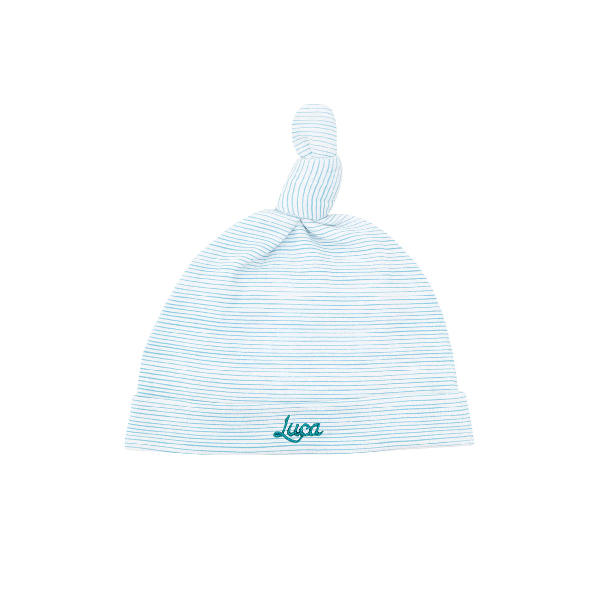 Baby Organic Knotted Hat in Blue Stripes by Le Petit Society — image 3