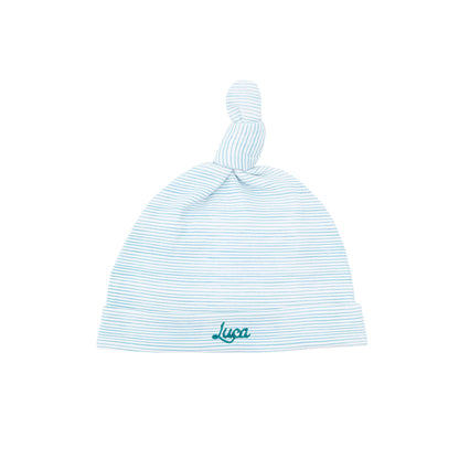Baby Organic Knotted Hat in Blue Stripes by Le Petit Society — image 3