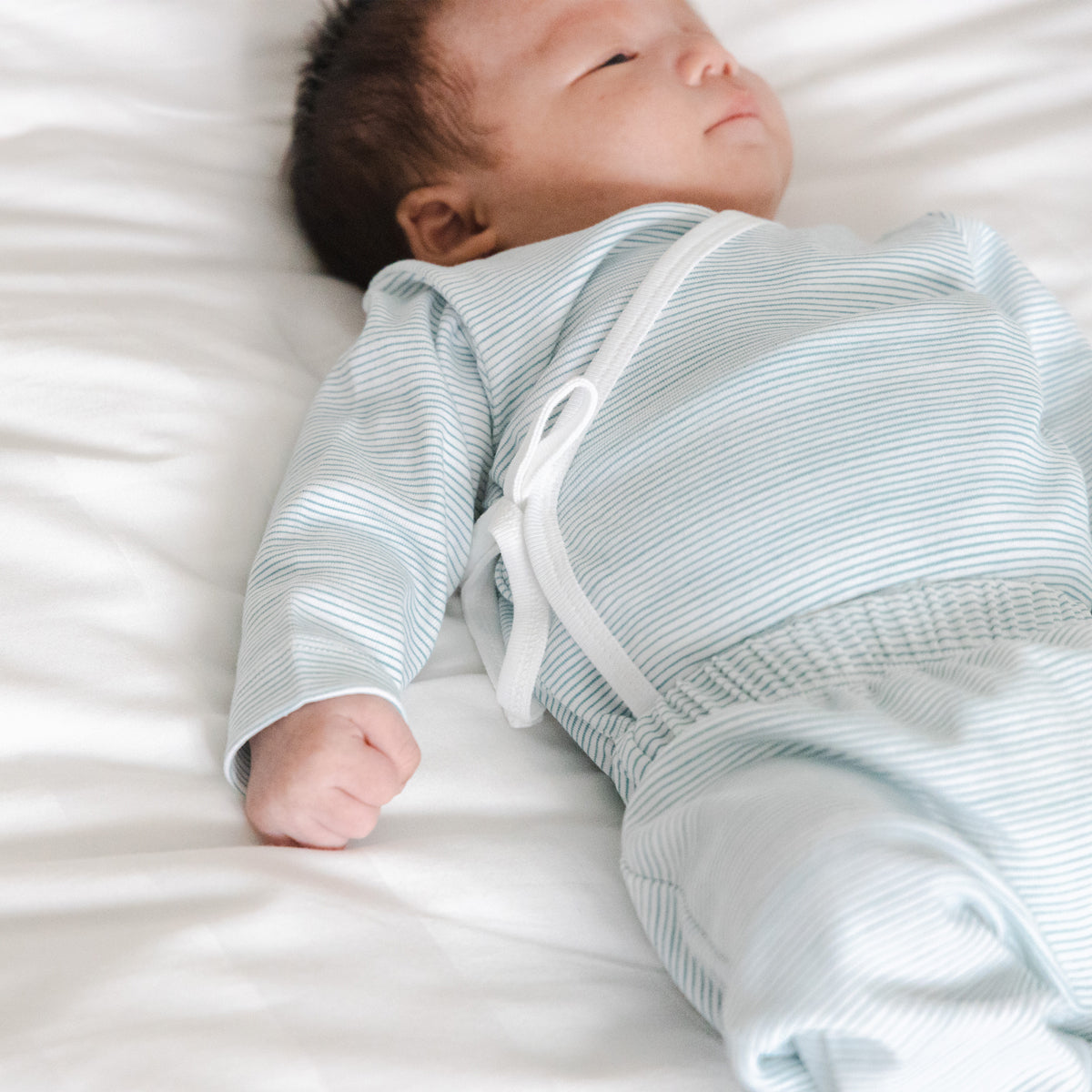 Baby Organic Long Sleeves Kimono Top in Blue Stripes by Le Petit Society — image 5