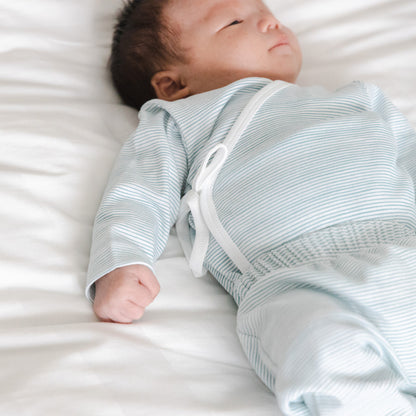 Baby Organic Long Sleeves Kimono Top in Blue Stripes by Le Petit Society — image 5