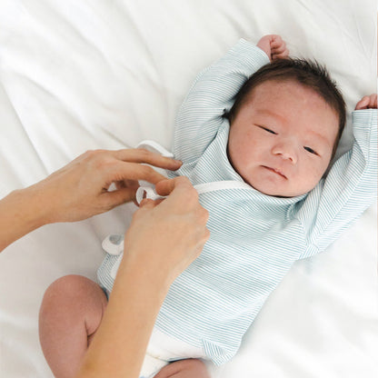 Baby Organic Long Sleeves Kimono Top in Blue Stripes by Le Petit Society — image 3
