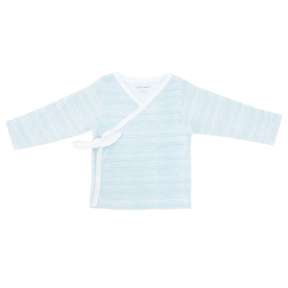 Baby Organic Long Sleeves Kimono Top in Blue Stripes by Le Petit Society — image 2