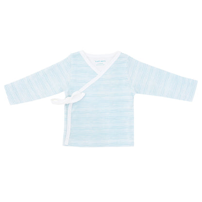 Baby Organic Long Sleeves Kimono Top in Blue Stripes by Le Petit Society — image 2