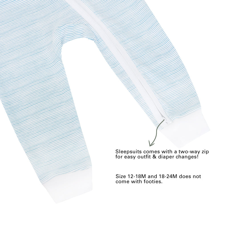 Baby Organic Zip Sleepsuit in Blue Stripes by Le Petit Society — image 9