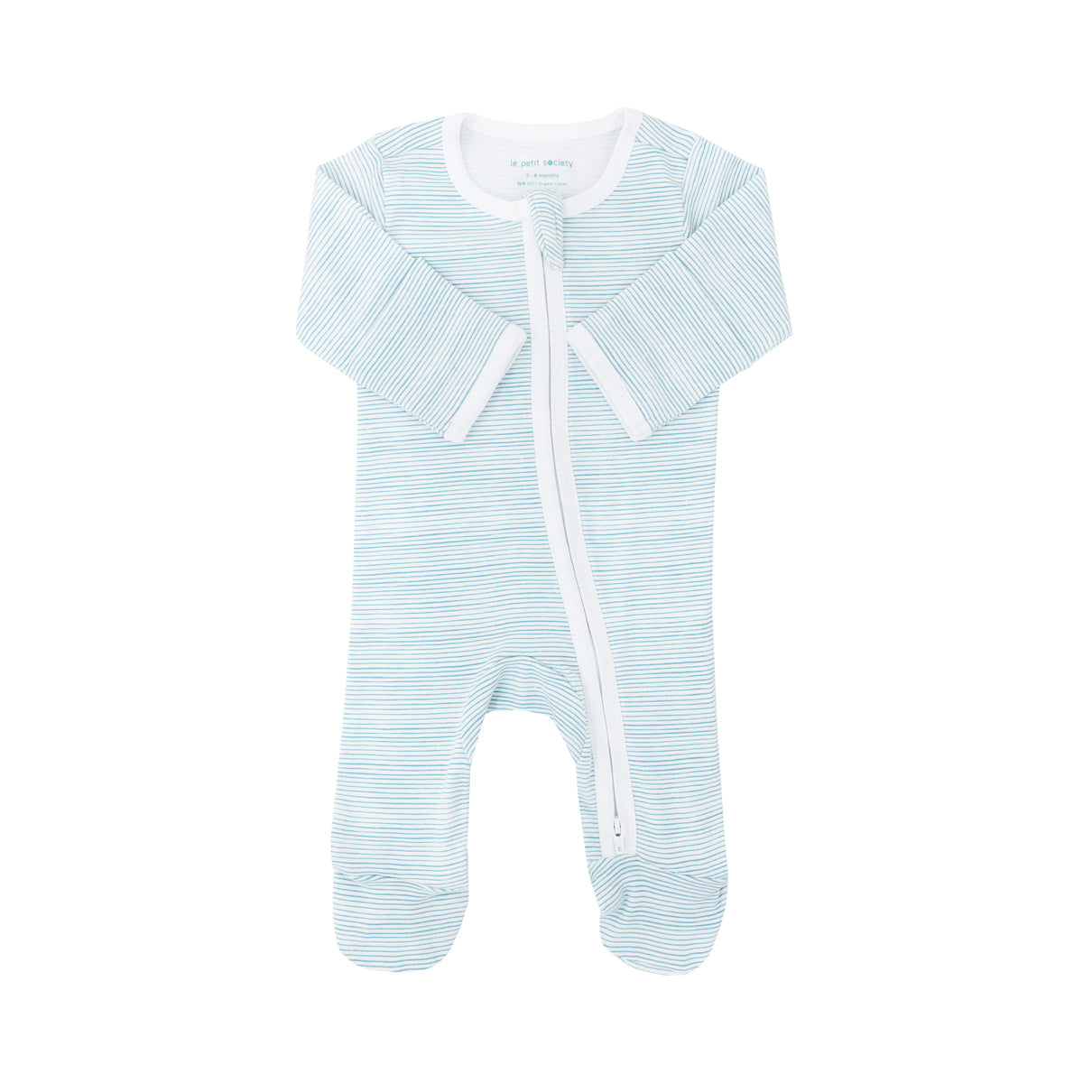 Baby Organic Zip Sleepsuit in Blue Stripes by Le Petit Society — image 13