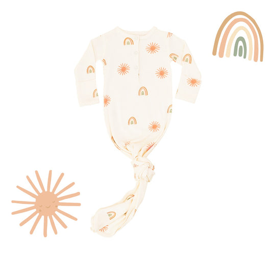 Baby Organic Knotted Gown in Sun & Rainbow Print (Personalisable) by Le Petit Society