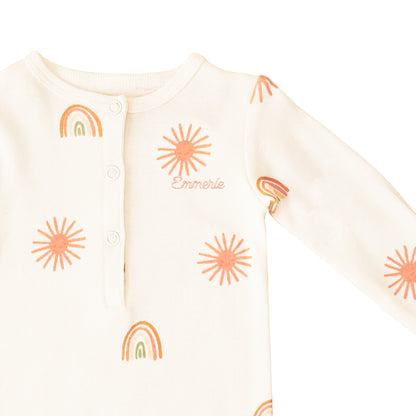 Baby Organic Knotted Gown in Sun & Rainbow Print (Personalisable) by Le Petit Society — image 3