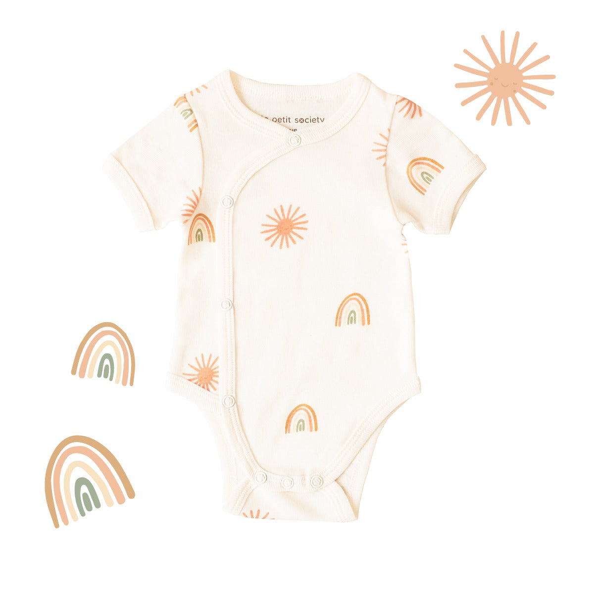 Baby Organic Kimono Romper in Sun & Rainbow Print by Le Petit Society — image 3