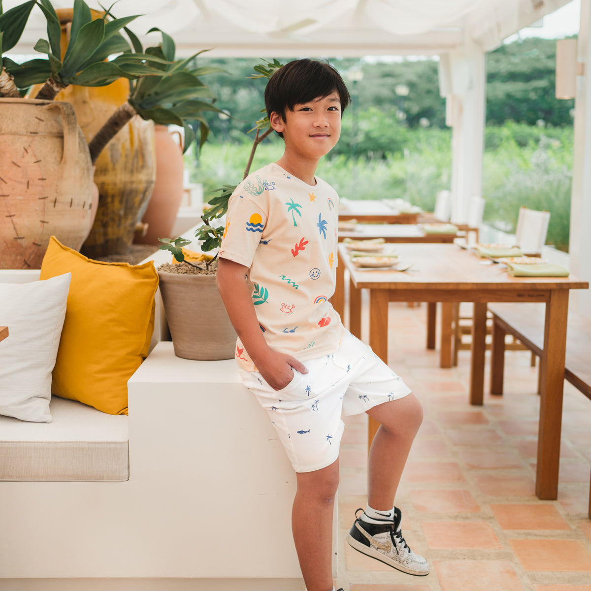 Resort Series - Bermuda Shorts with Adjustable Waistband in Surf Print by Le Petit Society — image 5