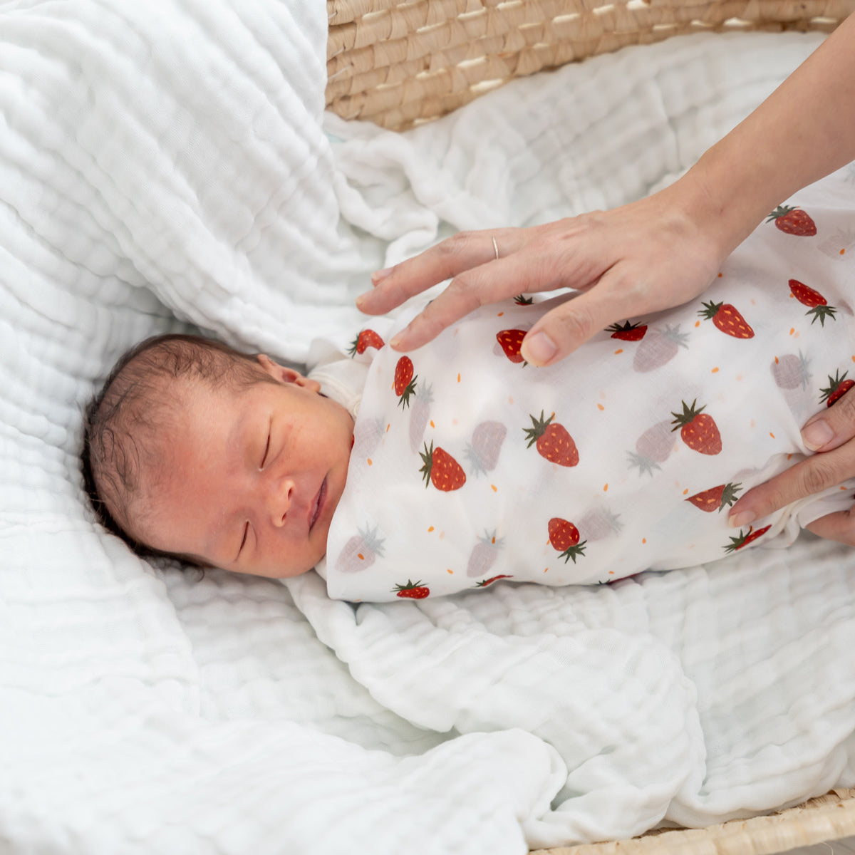 Baby Organic Swaddle in Strawberries (Personalisable) by Le Petit Society — image 3