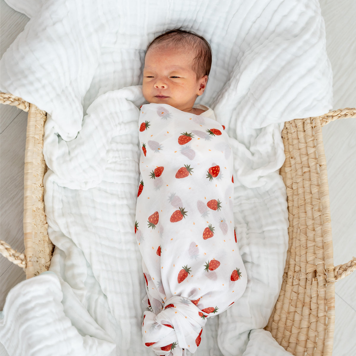 Baby Organic Swaddle in Strawberries (Personalisable) by Le Petit Society — image 5