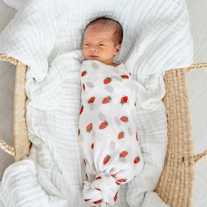 Baby Organic Swaddle in Strawberries (Personalisable) by Le Petit Society — image 5