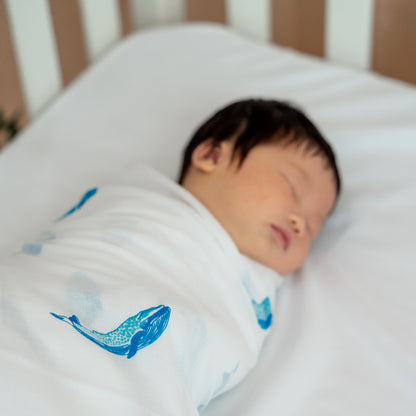 Baby Organic Swaddle in Whale (Personalisable) by Le Petit Society — image 4