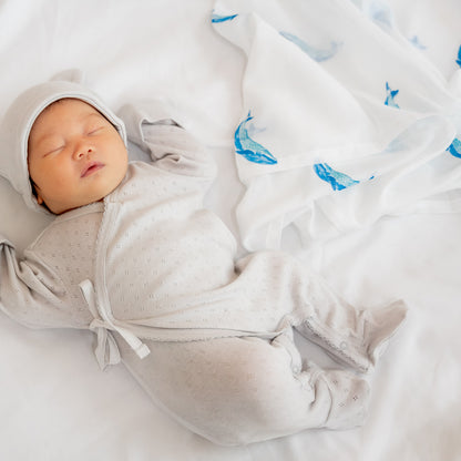 Baby Organic Swaddle in Whale (Personalisable) by Le Petit Society — image 5