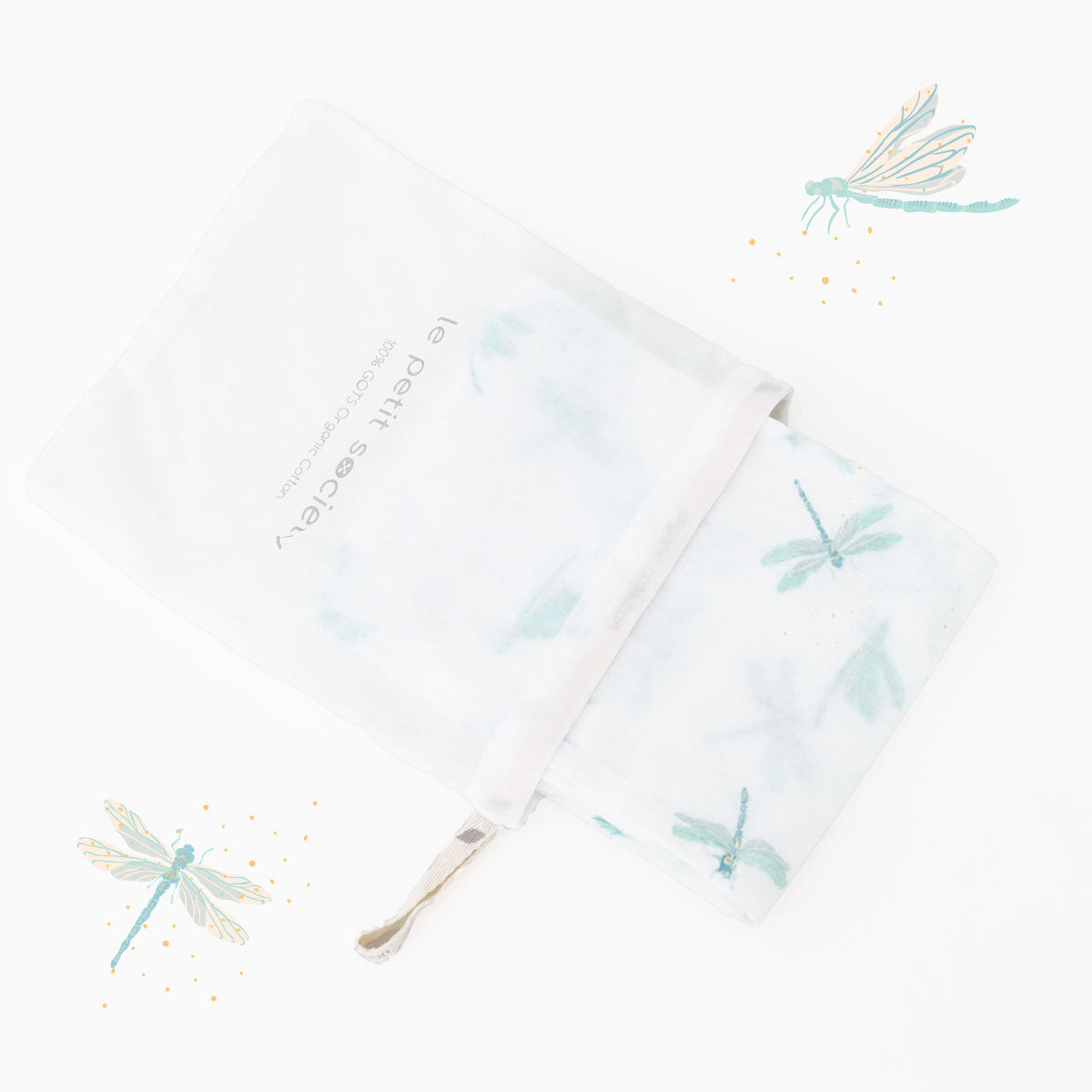 Baby Organic Swaddle in Dragonfly Print by Le Petit Society