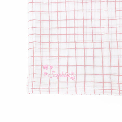 Baby Organic Swaddle in Pink Grid by Le Petit Society — image 4