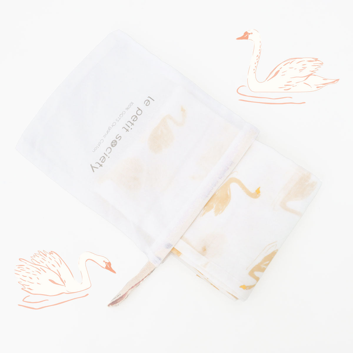 Baby Organic Swaddle in Swan Print by Le Petit Society