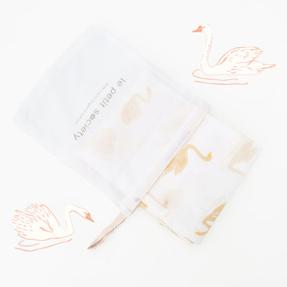 Baby Organic Swaddle in Swan Print by Le Petit Society