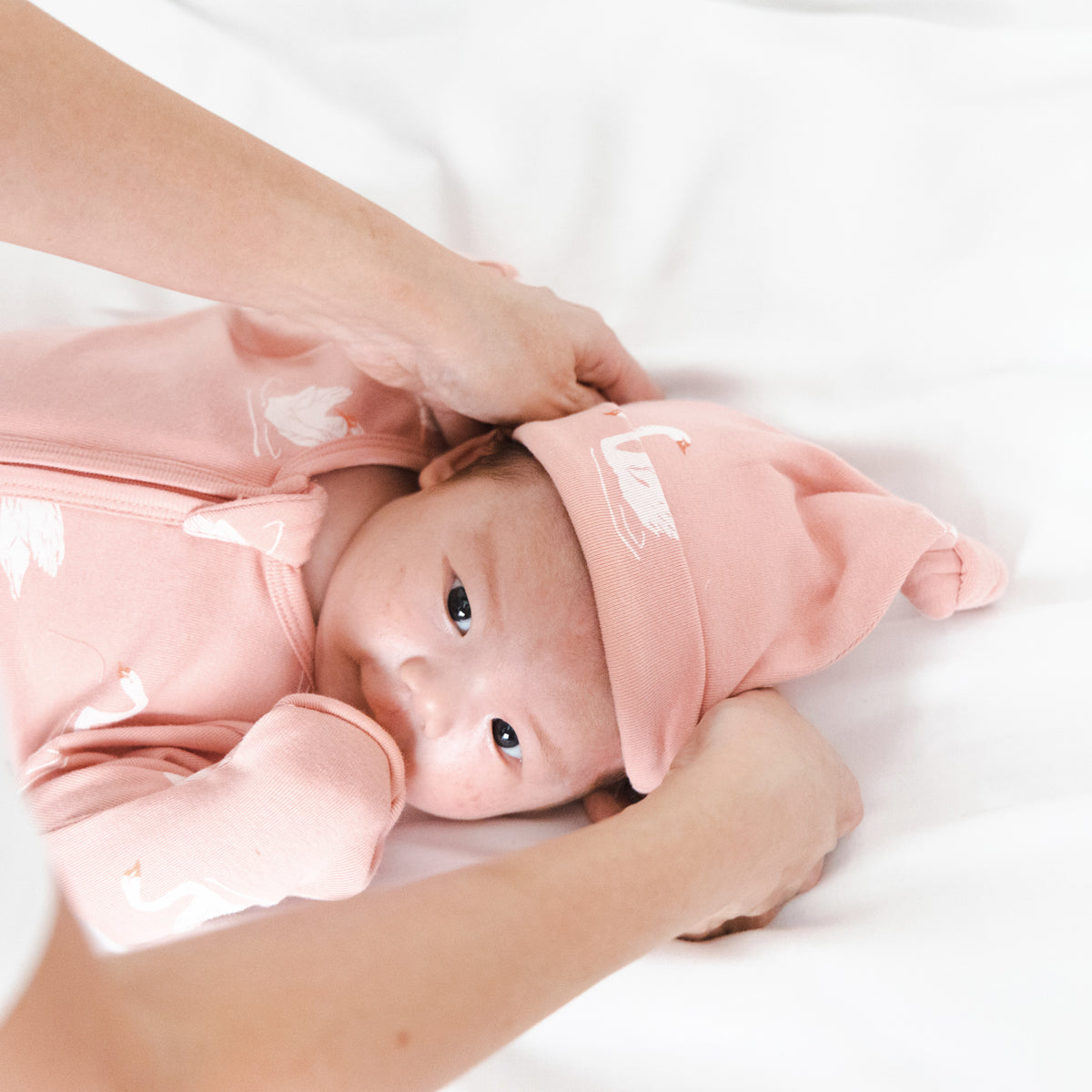Baby Organic Knotted Hat in Swan Print by Le Petit Society — image 5