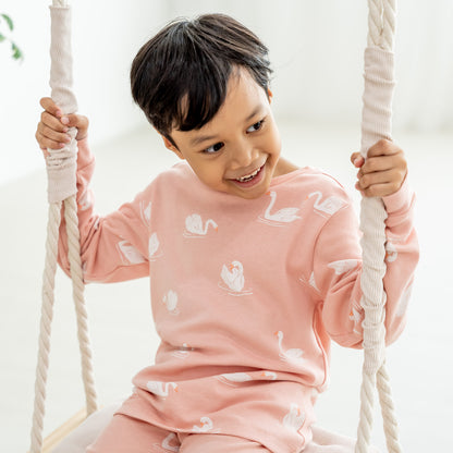 Kids Long Sleeve Organic Pyjamas Set in Swan Print by Le Petit Society — image 4