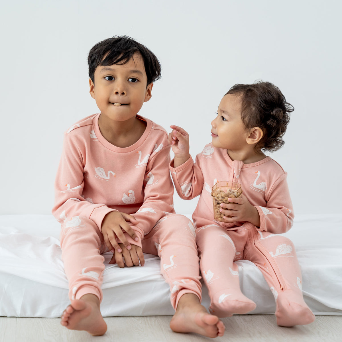 Kids Long Sleeve Organic Pyjamas Set in Swan Print by Le Petit Society — image 8